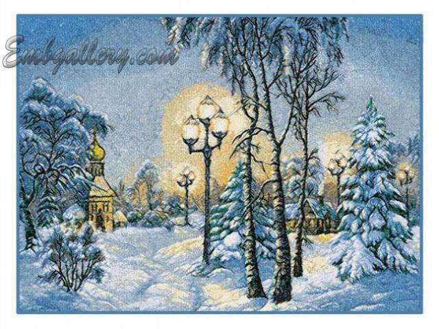 winter evening  machine embroidery design winter evening  machine embroidery design